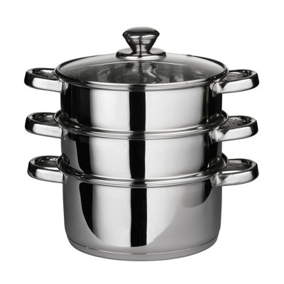 Premier Housewares Pf-0408129: Interiors By Premier 3-Tier Rice Steamer Stainless Steel With Glass Lid, 6 Handles - Healthy, Easy Cooking - Image 5