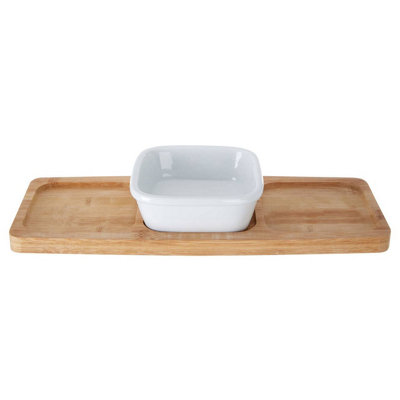 Premier Housewares Interiors By Premier Practical Design Bamboo Snack Tray With White Dipping BowlStylish Snack TrayEco Friendly Snack Tray from B&Q
