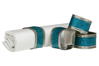 Premier Housewares Set of 4 Napkin Rings - Turquoise Glitter/Nickel Plated - Blue - Image 5