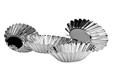 B&Q -  Set Of 4 Silver Oval Fluted Cake MouldsScalloped Baking ShellsShiny Pastry TinsDecorative Tart Moulds