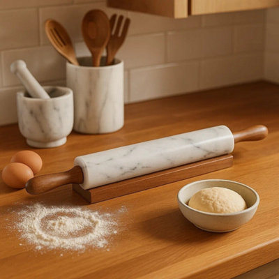 Maison By Premier White Salerno Marble Rolling Pin With Wooden Handles - Image 5