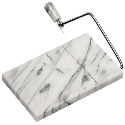 Orsina White Marble Cheese Board With SlicerNatural Marble Serving Board With Built-In Stainless Wire Cutter from B&Q