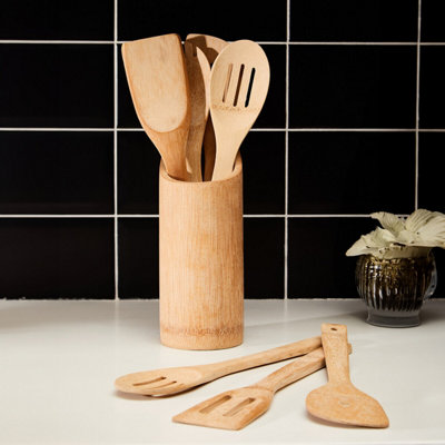 Orsina Bamboo Kitchen  Set With Utensil Holder6 Pc Cooking Utensils Kit For Daily UseMinimalist Cooking Tools from B&Q