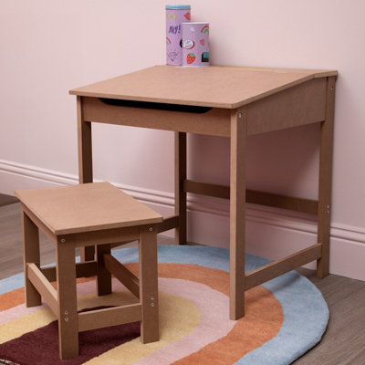 Premier Housewares Kids Desk & Stool - Natural Brown MDF - Ages 3-8 - Image 3