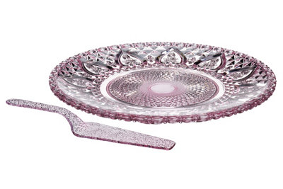Orsina Stylish Pink Glass Cake Ploate And SliceDurable Cake Slice And PlateRobust Cake Slice And Plate from B&Q