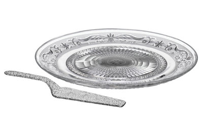 B&Q -  Clear Glass Cake Plate And Slice