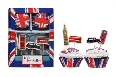 Orsina Cupcake Paper Holders & London ToppersMuffin Paper Cases With Decorative Topper SticksIdeal For Events from B&Q