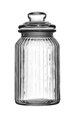 Orsina Ribbed Glass Storage Jar 1300MlDurable Airtight Glass Canister With Rubber Seal LidElegant Ribbed Design from B&Q