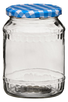 Orsina Clear Glass Jar With Blue Gingham Lid 630MlDurable Airtight Storage Container For Kitchen from B&Q