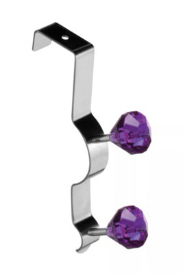 Orsina Over Door Double Hook With Purple DiamanteMetal Hook With Sparkling DetailFor Hanging Coats from B&Q