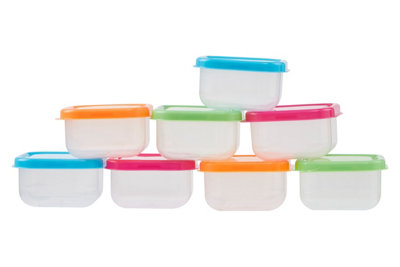 Orsina Set Of Eight Mini Storage Plastic ContainersDurable Clear Plastic With Assorted Colourful Lids from B&Q