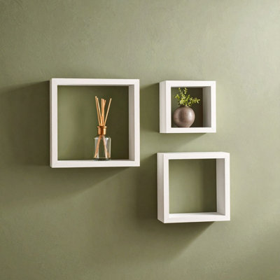 Premier Housewares Interiors By Premier Set Of 3 Mdf Wall Cubes, Floating Storage Shelves With Pvc Coating, Ideal For Displaying Ornaments White