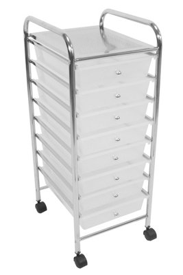 Orsina Sleek 8 White Plastic Drawers TrolleyMultifunctional Perforated Tray Chrome TrolleyMobile  Island Trolley from B&Q