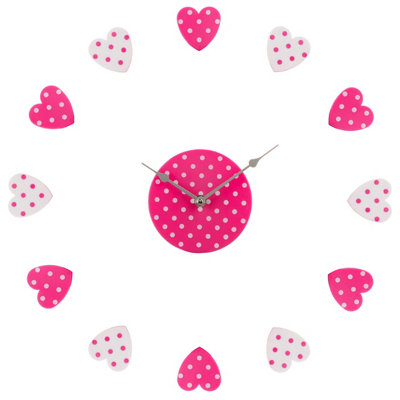Orsina Pink & White Heart Diy Wall ClockPlastic Clock With Modern Dot HeartsCreative Decorative Clocks Setup from B&Q