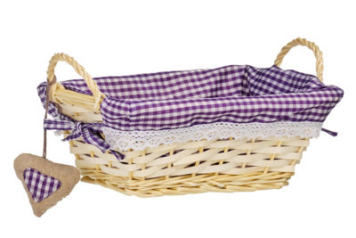 Orsina Purple Gingham Lining Small Rectangle Basket,decorative Rectangle Willow Basket,small Willow Wicker Basket from B&Q