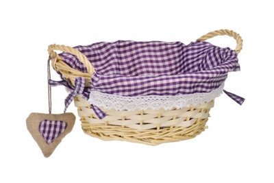 Orsina Round Basket With Purple Gingham LiningHandwoven Natural Storage For BreadFruit Or SnacksLightweight from B&Q