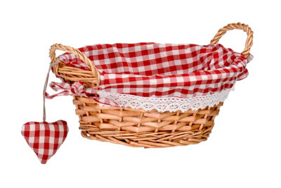 Orsina Round Basket With Red Gingham LiningHandwoven Storage For BreadFruit Or SnacksNatural Wicker from B&Q