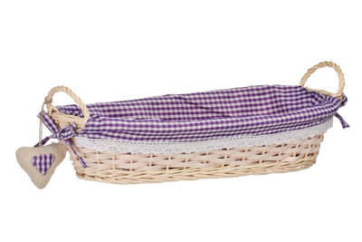 Orsina Oblong Basket With Purple Gingham LiningHandwoven Natural Wicker For BreadFruitLightweight Storage from B&Q