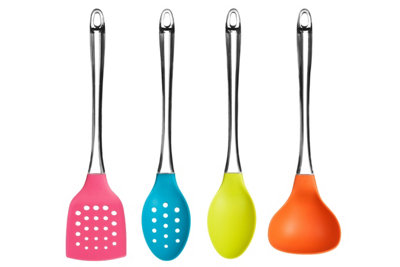 B&Q -  4Pc Colourful Utensil Set,turnerSlotted SpoonSpoon & Ladle With Handles,cooking Tools With Hanging Loops