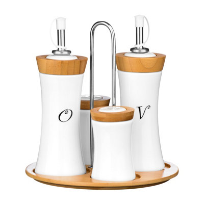 Orsina 4Pc Bamboo And Ceramic Condiment Set from B&Q