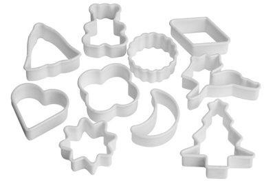Orsina Durable Cookie Cutter 10Pc White Plastic SetSimple To Use Biscuit CuttersDishwasher Safe Cookie Cutters from B&Q