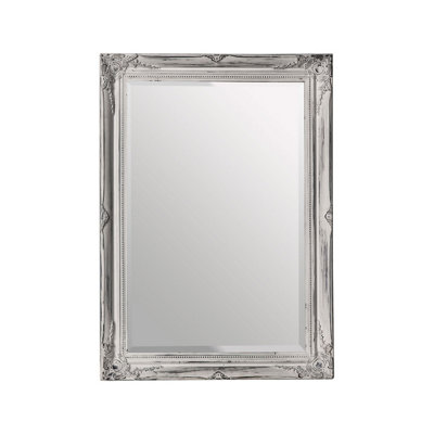 Orsina Distressed White Finish Wall Mirror,luxe Decorative Mirror With Regency Style Motifs,beaded Antique Mirror from B&Q