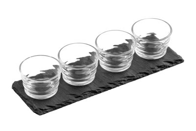 Premier Housewares Maison By Premier 4 Ribbed Glass Bowls Slate Tray Set