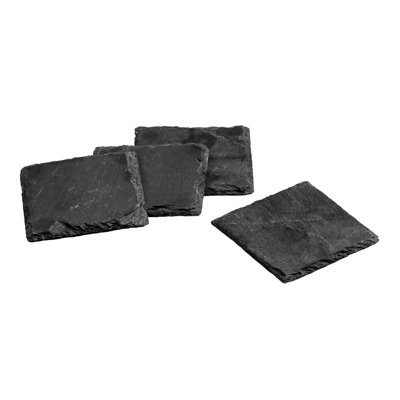 Premier Housewares Interiors By Premier Durable Set Of Four Slate Square Coasters, Handcrafted Natural Slate Four Coasters, Versatile Coasters Grey/Dark