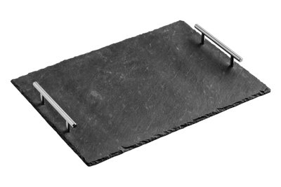 Orsina Durable Large Slate Tray With Stainless Steel HandlesElegant Grey TrayStainless Steel Handles Grey Tray from B&Q