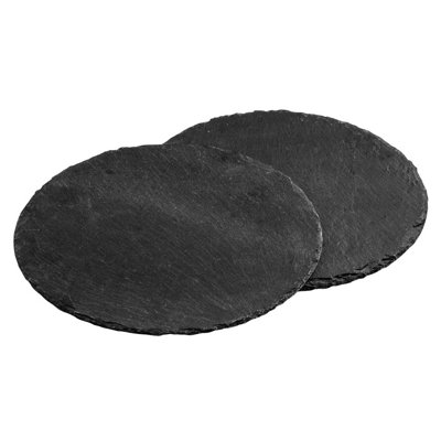 Premier Housewares Interiors By Premier Durable Set Of Two Slate Round Placemats, Handcrafted Natural Slate Four Placemats, Versatile Placemats Grey/Light