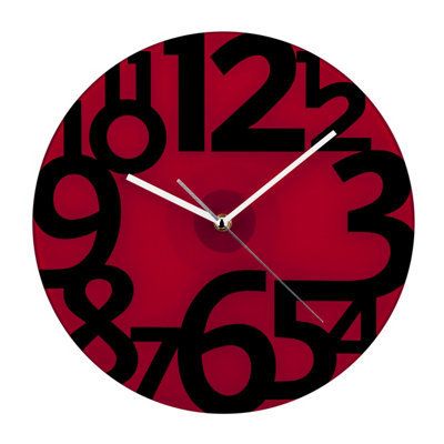 Orsina Red Glass And Black Numbers Wall ClockNon-Digital Clock With Silver HandsGlass Clock With Black Numerals from B&Q