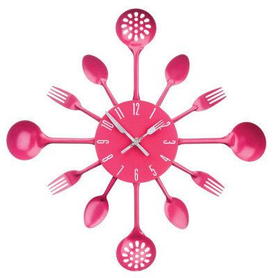 Orsina Hot Pink Cutlery Metal Wall Clock from B&Q