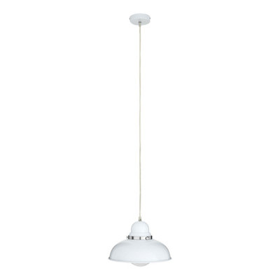 Orsina White Finish Pendant Light With Chrome DetailStreamlined Hanging LampGlossy Urban Ceiling Fixture from B&Q