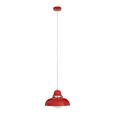 Orsina Red Finish Pendant Light With Chrome DetailMetal Hanging LampModern Ceiling Fixture With Chrome Ring from B&Q
