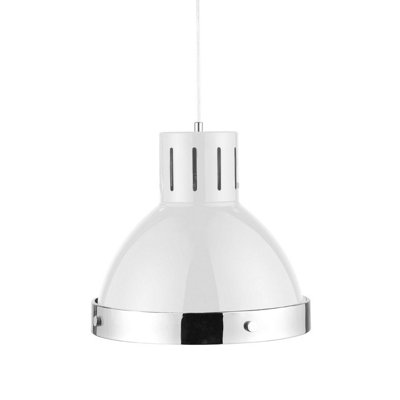 Orsina White Finish Chrome Pendant LightDome Shaded Hanging LightCeiling Drop LampSturdy Overhead Lighting