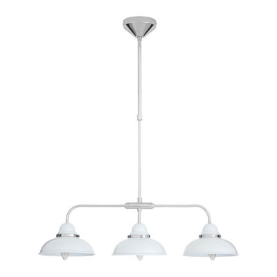 Orsina White Finish Chrome 3 Light Pendant Light3 Shaded Lamp With Screw DetailsRetro Hanging Ceiling Fixture from B&Q