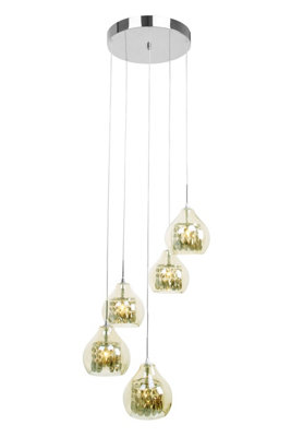 Orsina Smoked Glass And Chrome 5 Pendant LightElegant Hanging Ceiling Fixture With Cut Glass Detail from B&Q
