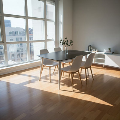Orsina Black Ash Veneer Dining TableModern RubberwoodModern Black And White Dining TableWooden Dining Table from B&Q