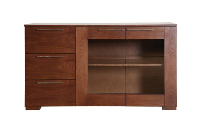 Orsina Walnut Veneer Finish Wooden SideboardModern Storage Sideboard With Drawers & Glass CabinetLong Sideboard from B&Q
