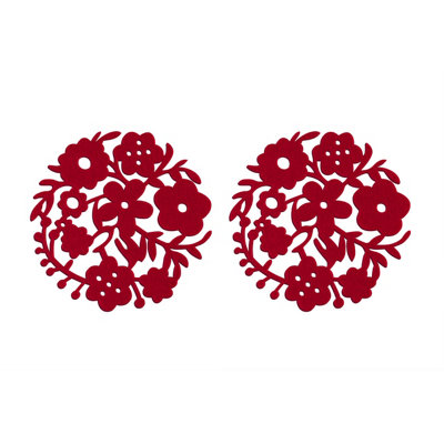 Orsina Set Of Two Red Felt Flower Design PlacematsDurable Heat-Resistant Table Mats For Dining from B&Q
