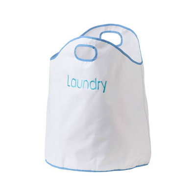 B&Q -  Laundry Bag With Blue TrimDurable Fabric Hamper With Drawstring Closure And HandlesLightweight And