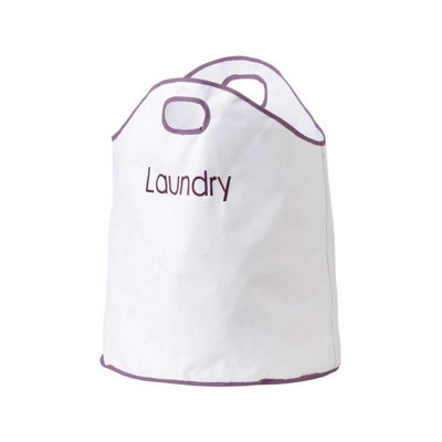 Orsina Laundry Bag With Purple TrimDurable Fabric Hamper With Drawstring Closure And HandlesLightweight And from B&Q
