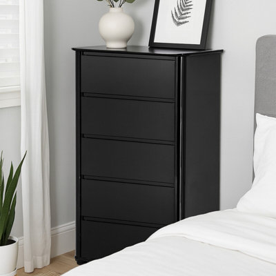 Orsina Spacious Black High Gloss 5 Drawer ChestModern Chest Of Drawers For LivingroomMinimalist Storage Chest from B&Q