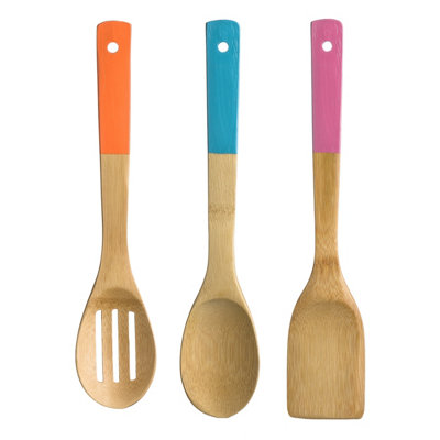 Orsina Bamboo Utensil Set With Coloured Handles,eco-Friendly Kitchen Gadget Set,spoonSlotted Spoon & Turner Set from B&Q