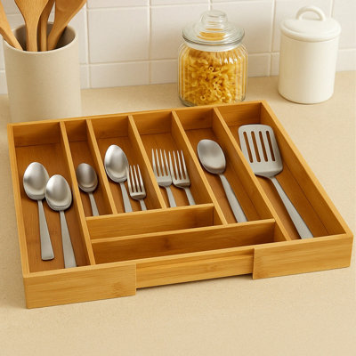 Premier Housewares Bamboo Rectangular Expandable Cutlery Tray