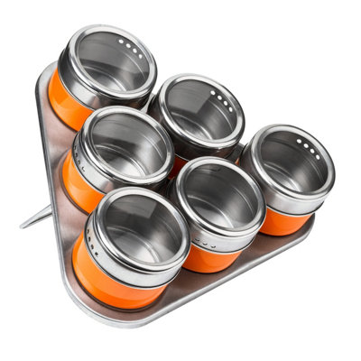 B&Q -  Orange Magnetic Spice Jars With Triangular Tray