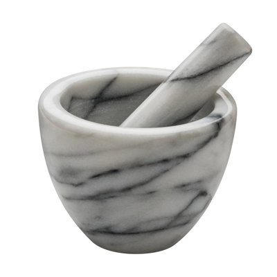 Premier Housewares Interiors By Premier Marble Mortar And Pestle, Elegant Natural Marble Grinder With Wide Rim For Secure Grip White