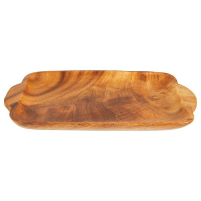 B&Q -  Wooden Serving Platter With HandlesNatural Grain Dinner PlatterTable PlatterRectangular Dining Tray