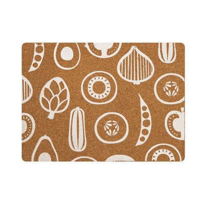 Orsina Set Of Four Cork Rectangular PlacematsDurable Heat-Resistant Table Mats With White Vegetable Outline Design from B&Q