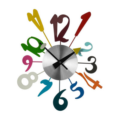 Orsina Multi-Colour Funky Numbers Wall ClockRetro Analogue Clock With Tapered Black HandsDecorative Wall Clock from B&Q